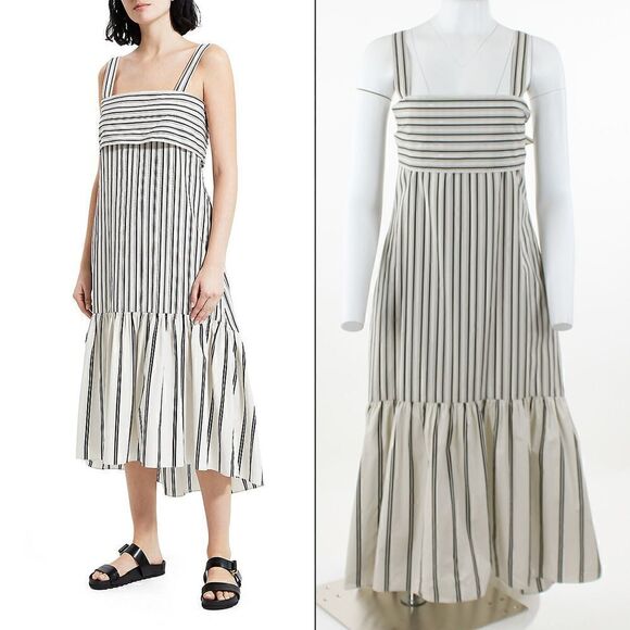 Theory Ventura Tie Back Stripe Cotton Midi Dress - Picture 1 of 6